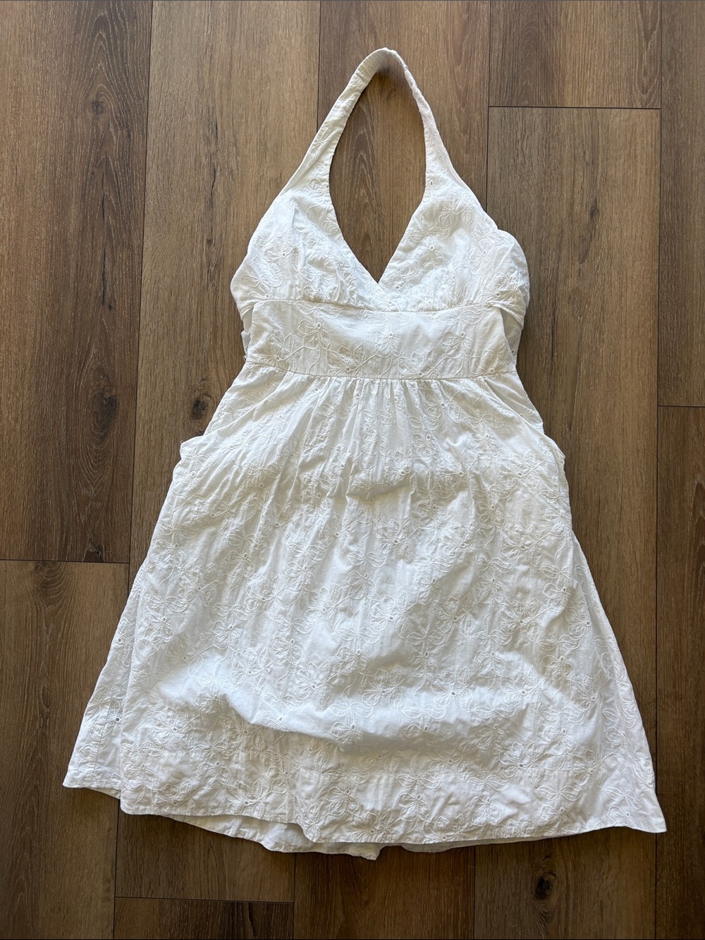 Bisou Bisou White Halter Eyelet Dress